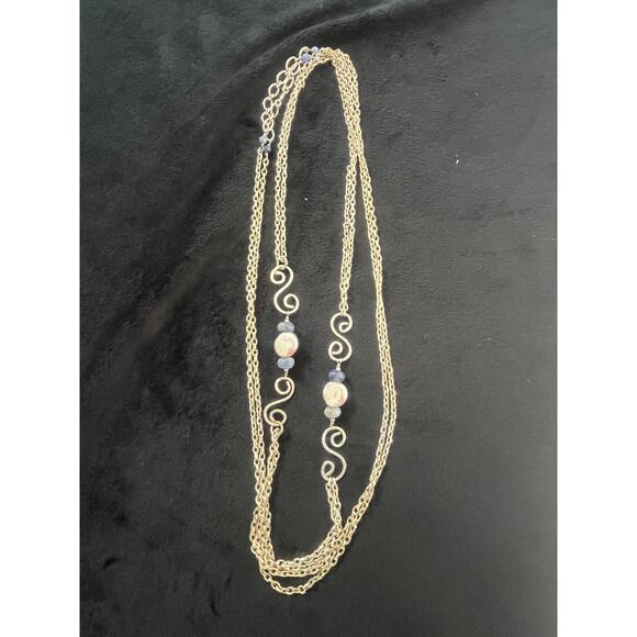 Vintage Sterling Silver Coin Pearls & Blue gemstones chain necklace - Picture 7 of 7